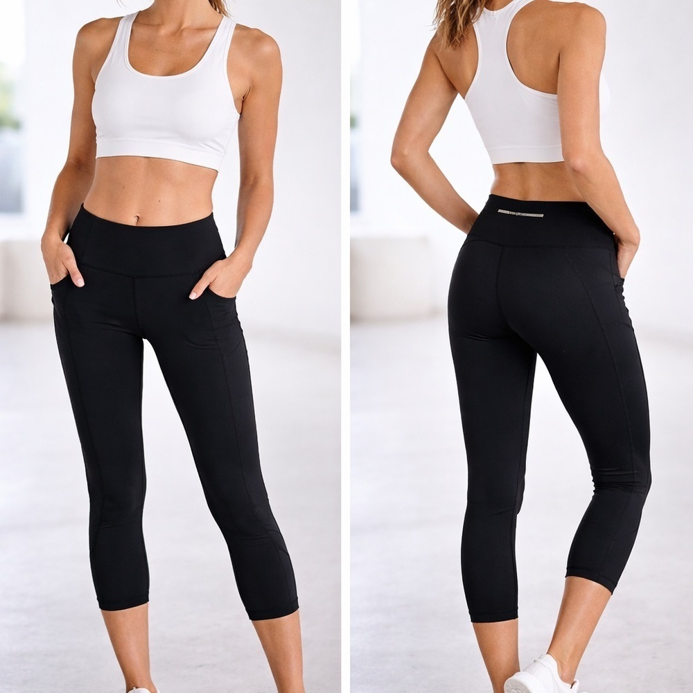 Lululemon Black Cropped Leggings Size 4 High Rise Pocket Athletic Yoga Pants